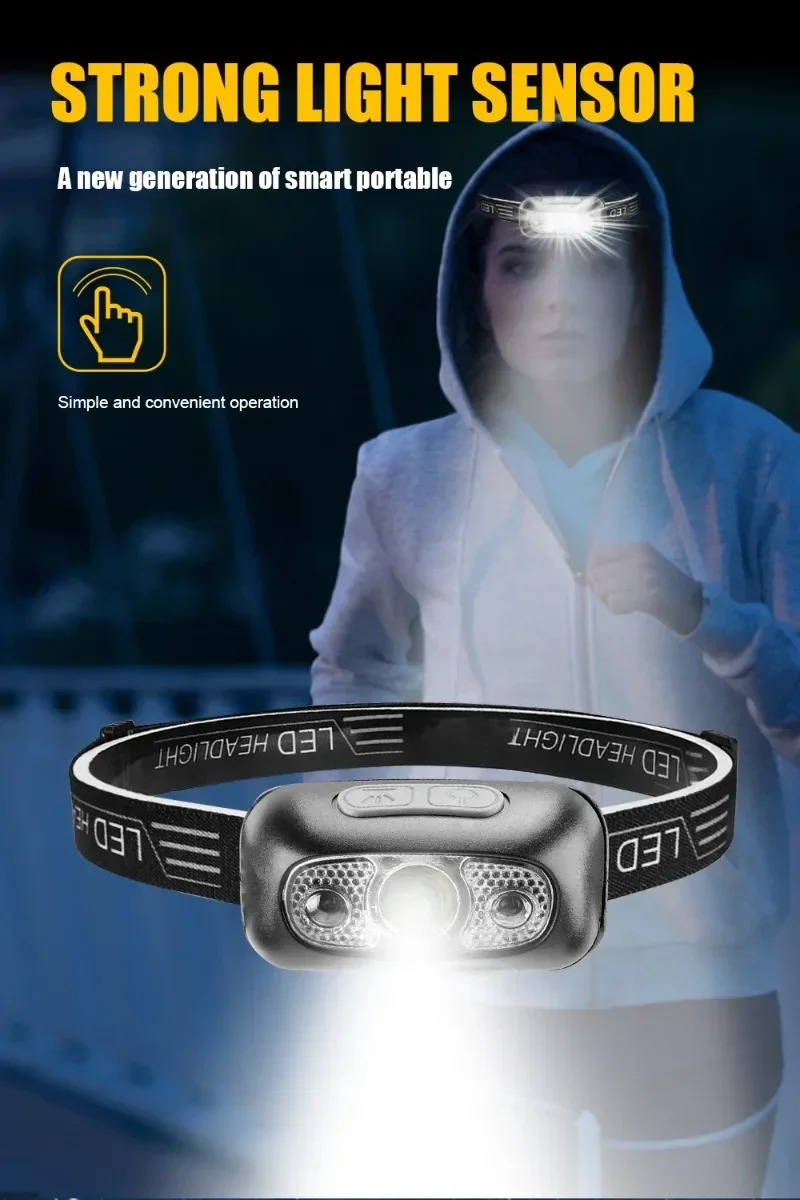 Induction Headlamps Mini LED Charging Headlight Camping Flashlight Led Head-Mounted Strong Light Fishing Portable Torch Lamp