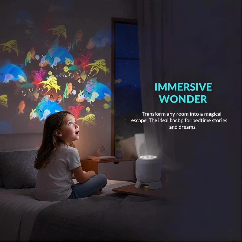 LED Ocean Projector Light, 360° Rotating Dynamic Night Light USB Ambient Light