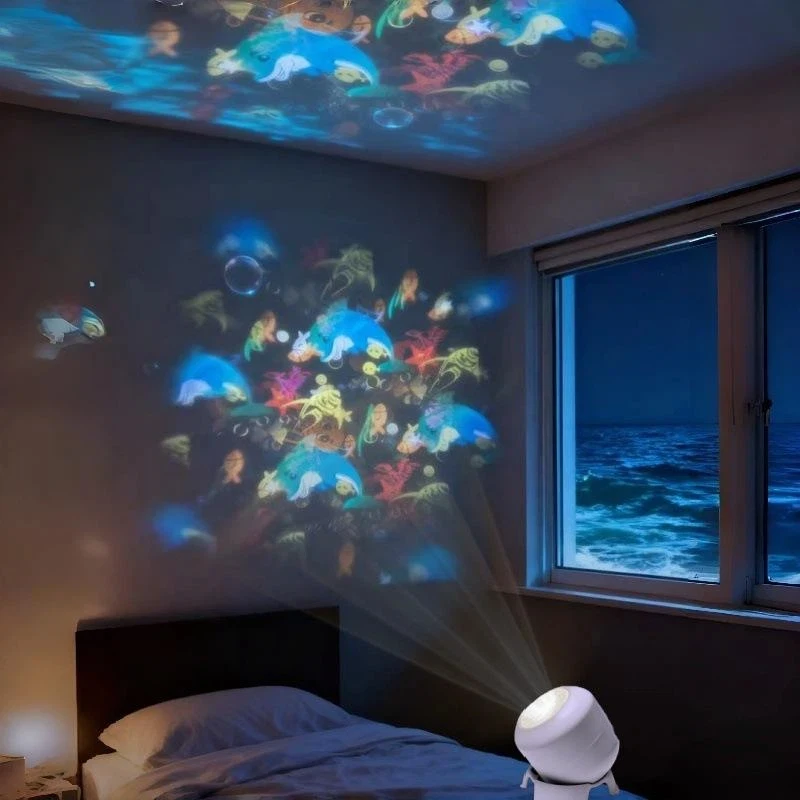 LED Ocean Projector Light, 360° Rotating Dynamic Night Light USB Ambient Light