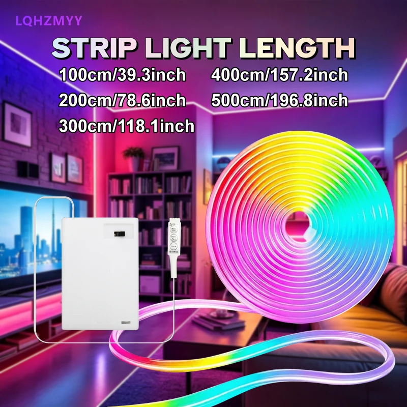 1 Roll of Color-Changing Rgb Led Light Strip with Battery Box (Battery Not Included), Led Neon Light, with a Simple Three-Button Control Switch for Switching Light Color Modes, Suitable for Cars, Motorcycles, Tv, Computer Games, Stage, Music Parties, Christmas, and House Decoration