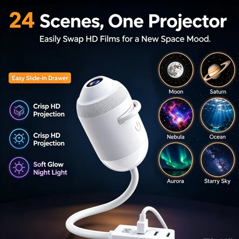 USB Starry Sky Galaxy Projector 360° Adjustable HD 2-in-1 Touch Night Light, Eyecare USB Atmosphere Lamp Car Home Romantic Decor