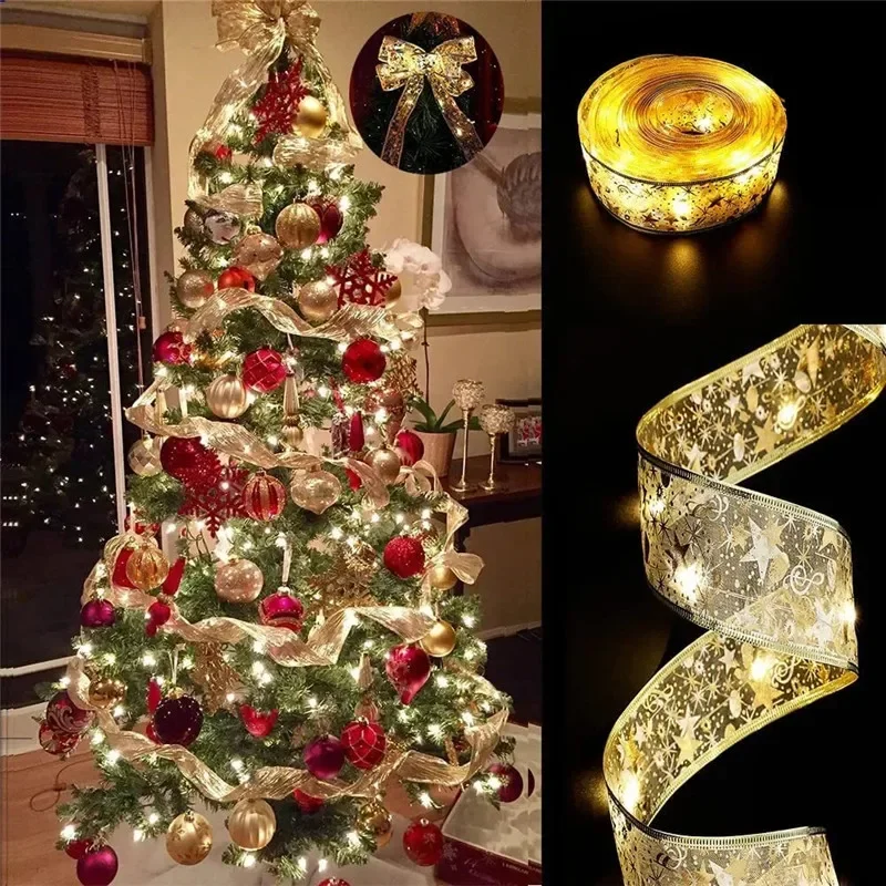 2/5/10M New Year 2027 Christmas Ribbon Fairy Light String Garland Lights Christmas Tree Ornament Ribbon Light Home