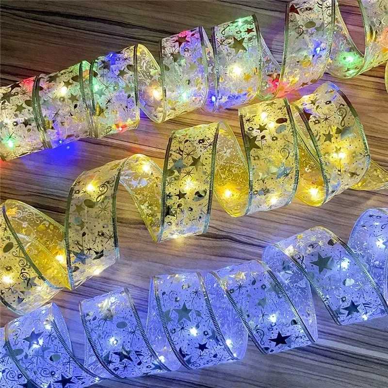 2/5/10M New Year 2027 Christmas Ribbon Fairy Light String Garland Lights Christmas Tree Ornament Ribbon Light Home