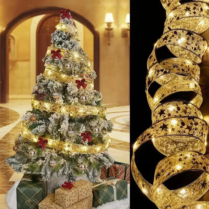 2/5/10M New Year 2027 Christmas Ribbon Fairy Light String Garland Lights Christmas Tree Ornament Ribbon Light Home