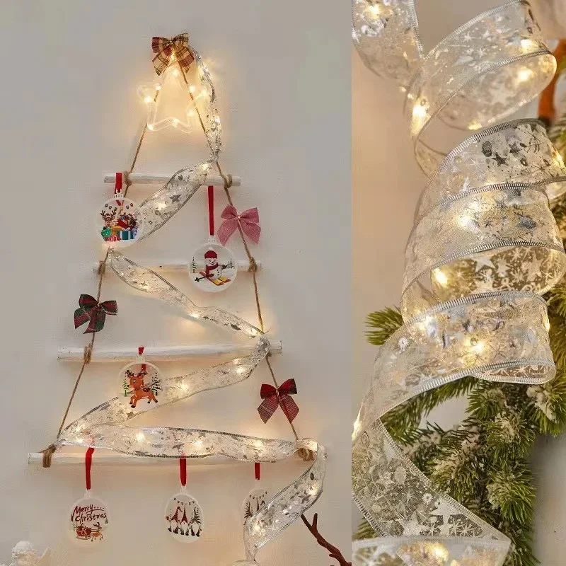 2/5/10M New Year 2027 Christmas Ribbon Fairy Light String Garland Lights Christmas Tree Ornament Ribbon Light Home