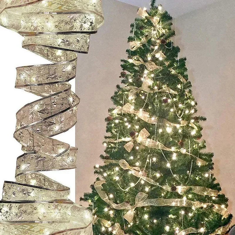 2/5/10M New Year 2027 Christmas Ribbon Fairy Light String Garland Lights Christmas Tree Ornament Ribbon Light Home