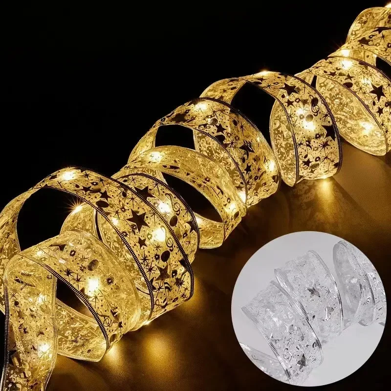 2/5/10M New Year 2027 Christmas Ribbon Fairy Light String Garland Lights Christmas Tree Ornament Ribbon Light Home