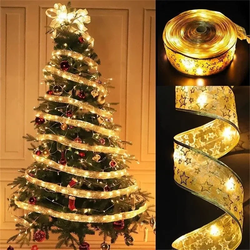 2/5/10M New Year 2027 Christmas Ribbon Fairy Light String Garland Lights Christmas Tree Ornament Ribbon Light Home