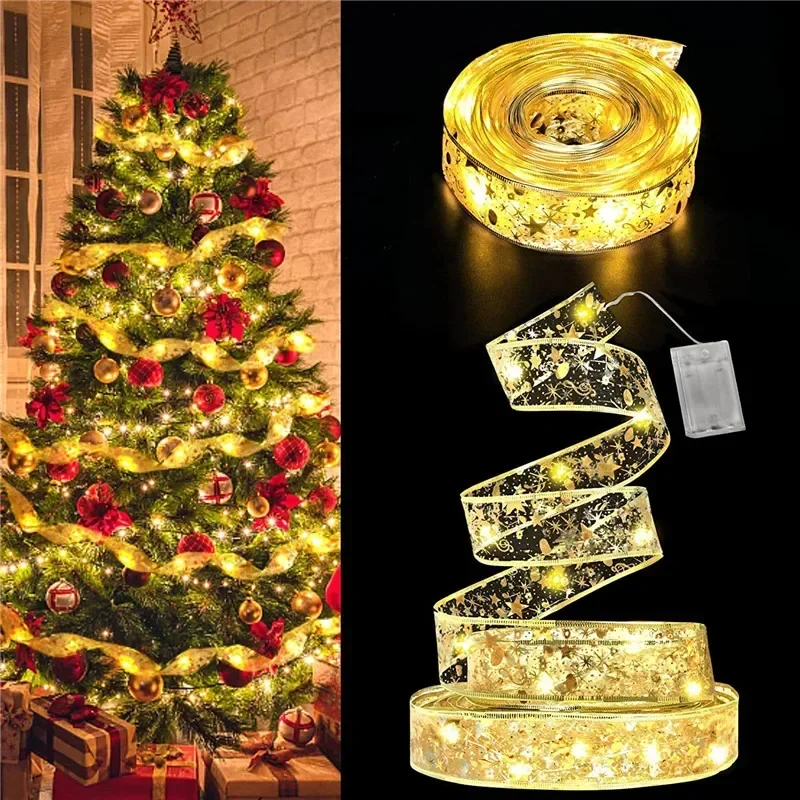 2/5/10M New Year 2027 Christmas Ribbon Fairy Light String Garland Lights Christmas Tree Ornament Ribbon Light Home