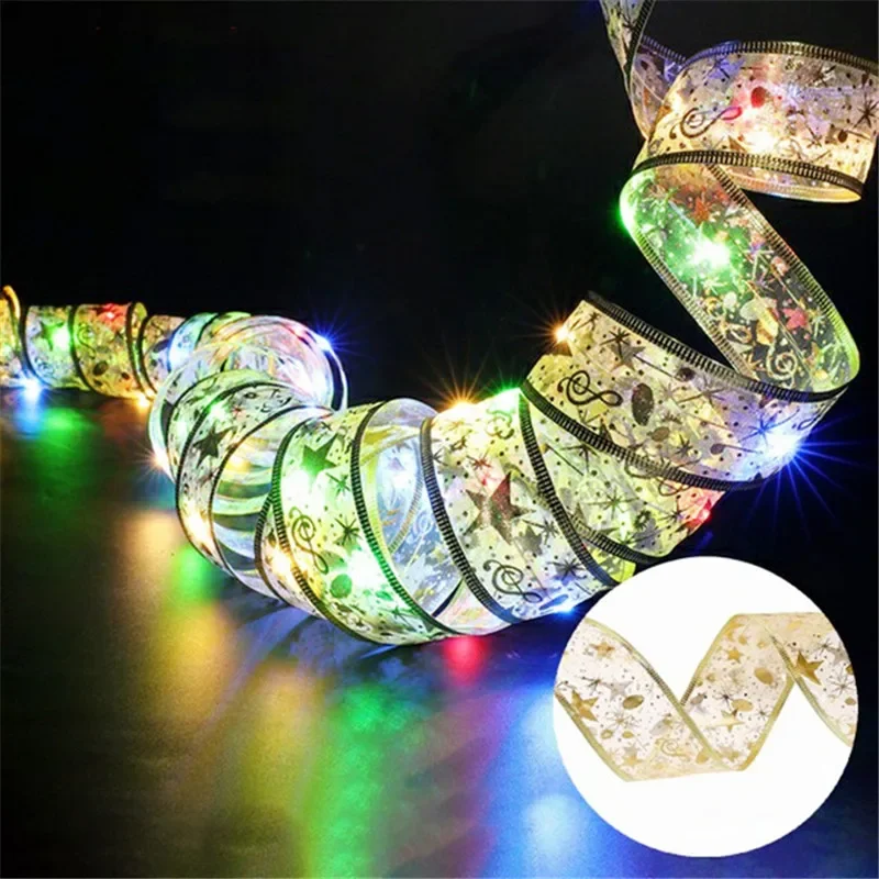 2/5/10M New Year 2027 Christmas Ribbon Fairy Light String Garland Lights Christmas Tree Ornament Ribbon Light Home