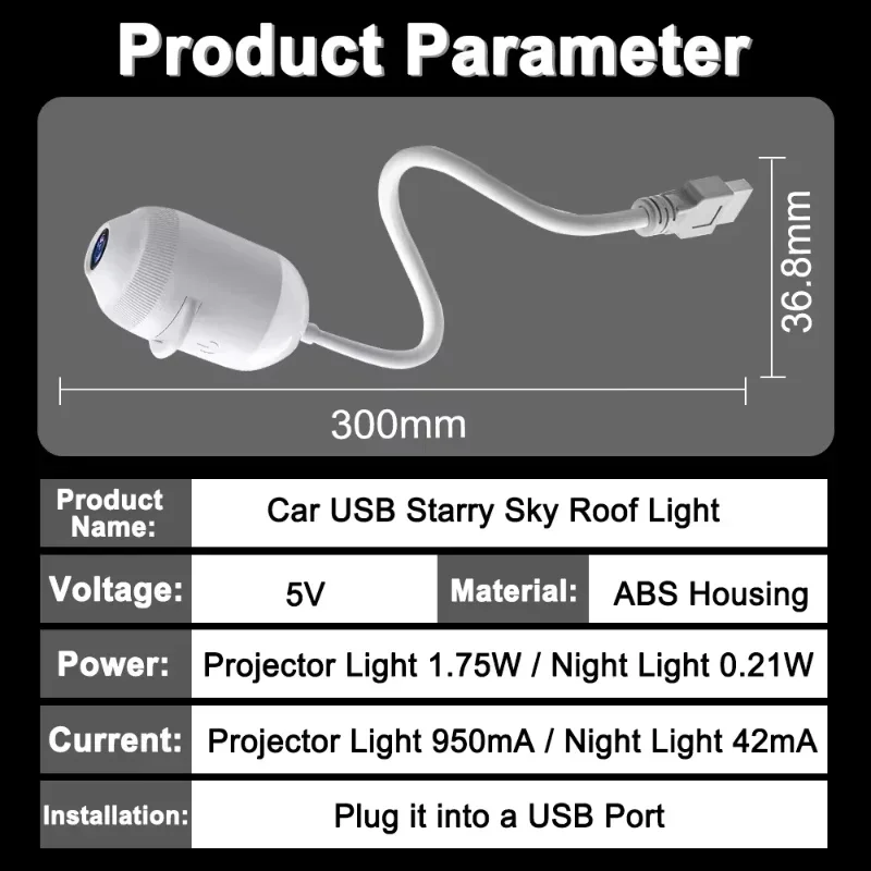 USB Starry Sky Projection Light Adjustable Brightness for Car Interior, Home, Bedroom, Nightlight, Galaxy Atmosphere Light