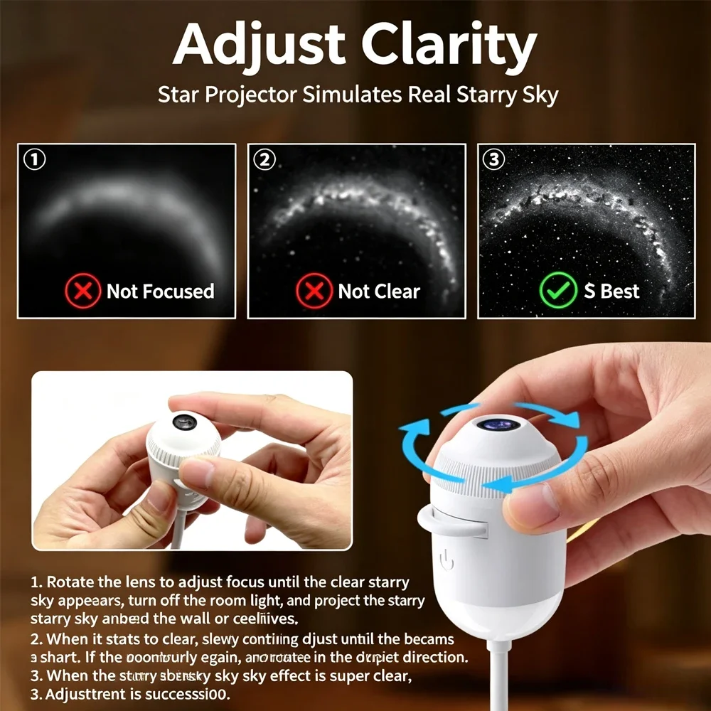 USB Starry Sky Projection Light Adjustable Brightness for Car Interior, Home, Bedroom, Nightlight, Galaxy Atmosphere Light