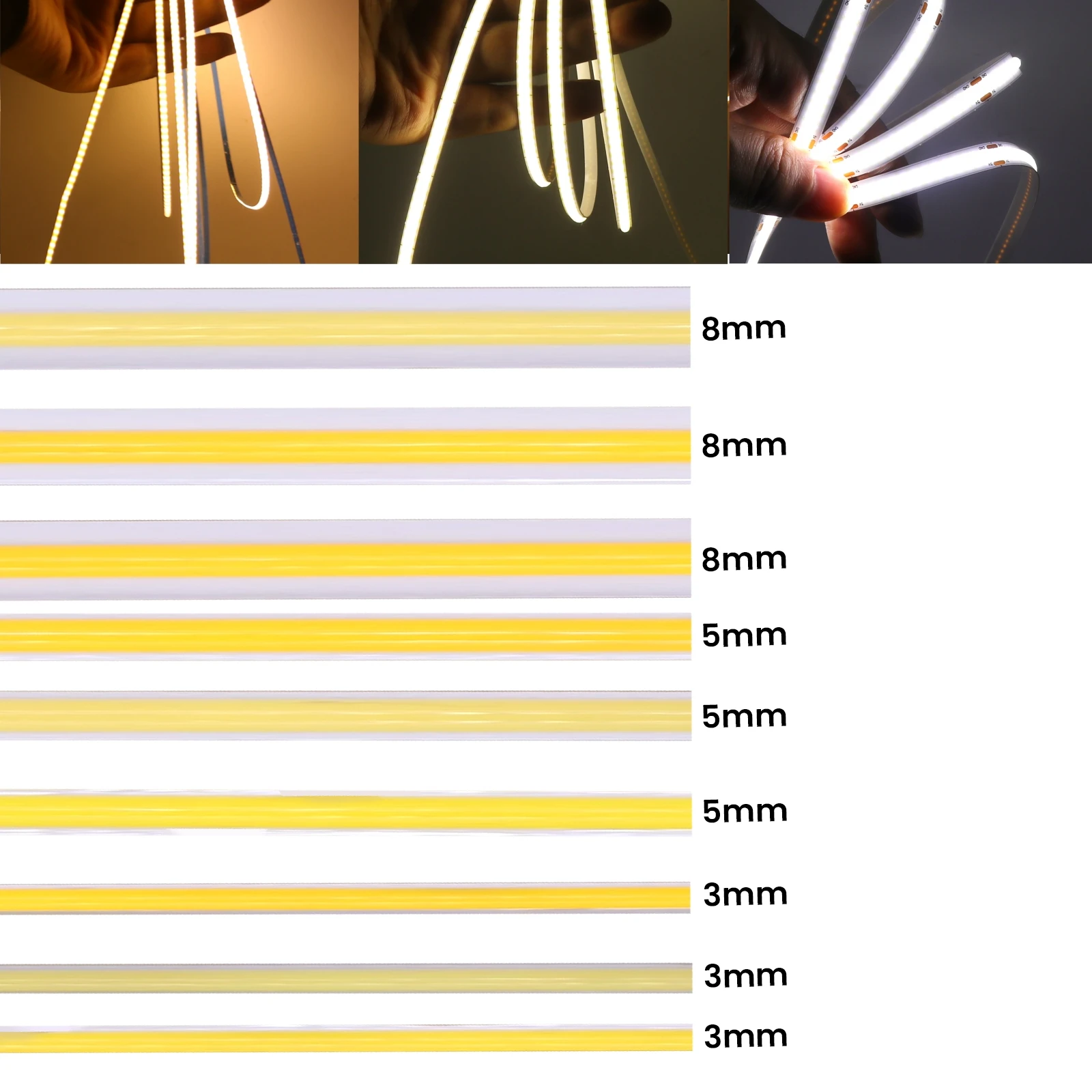 5V 3MM 5MM 8MM COB LED Strip Light 320LEDs/M Button Battery Powered Flexible Adhesive Tape Diode Lamp Cold Natural Warm White