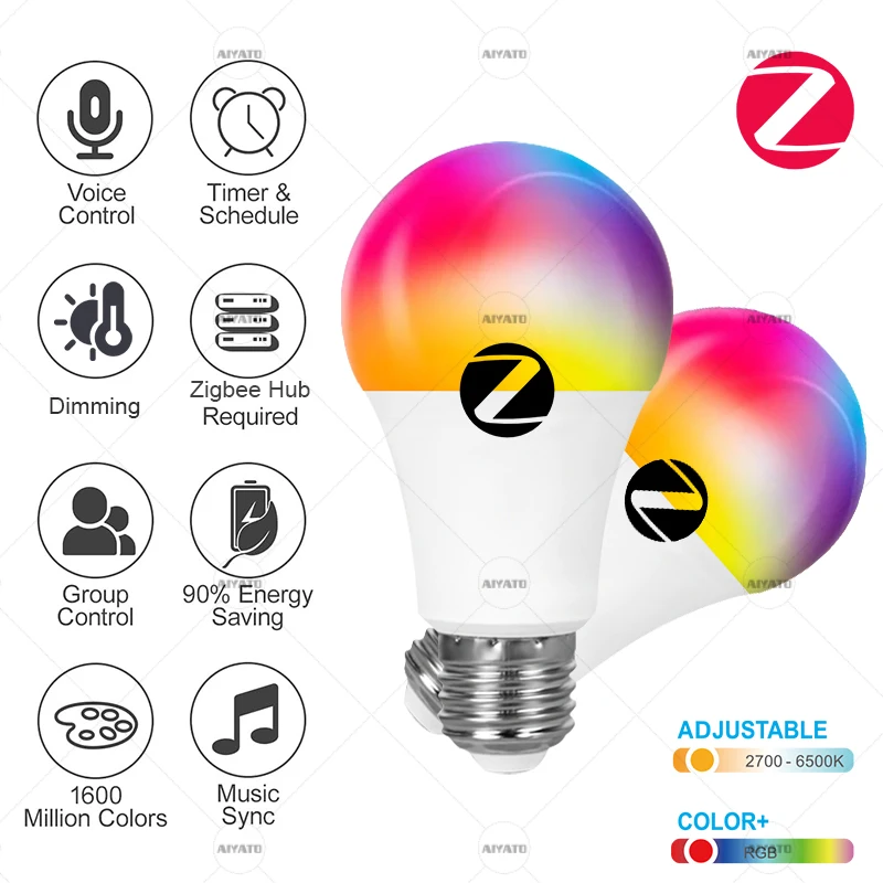 E27 B22 Zigbee Smart Bulb Lamps 110 220V Led RGBCW Light Voice Control Works With Alexa Echo Plus Show 2nd Gen 4th Gen Show 10