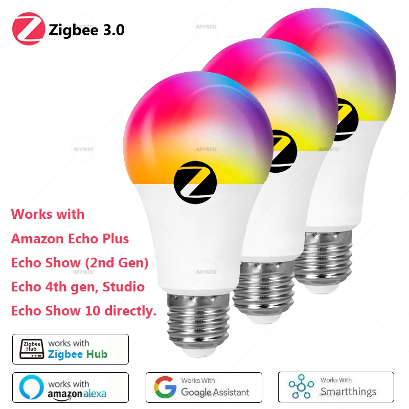 E27 B22 Zigbee Smart Bulb Lamps 110 220V Led RGBCW Light Voice Control Works With Alexa Echo Plus Show 2nd Gen 4th Gen Show 10