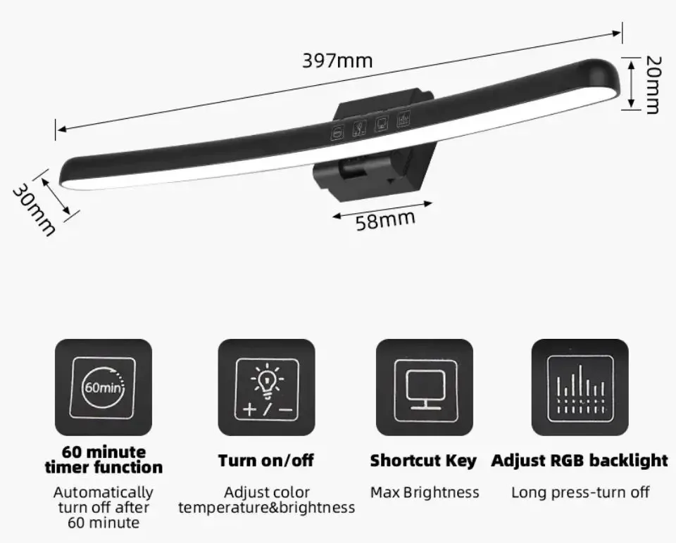 Monitor Light Bar Straight/Curved with RGB Backlight Computer Screen Lamp Eye Caring Touch Atmosphere Lights For Gaming Room