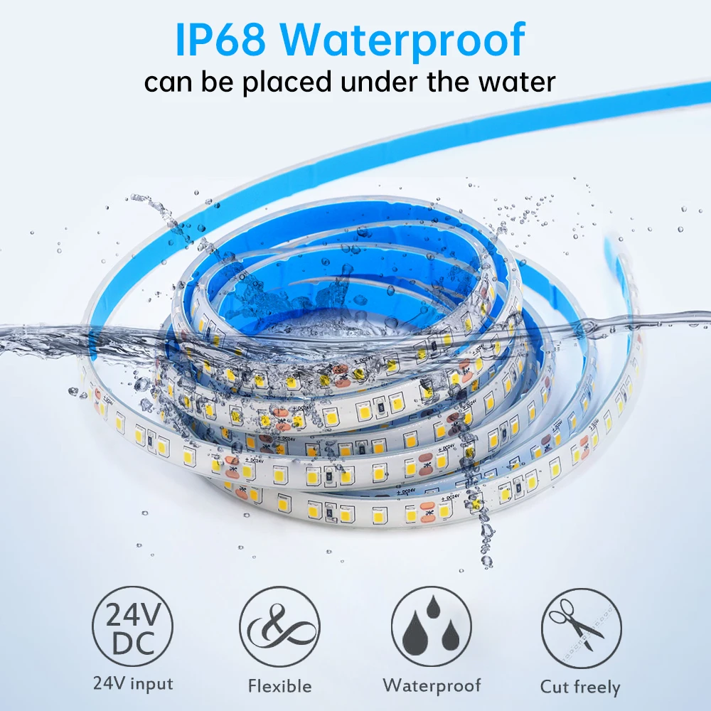 24V IP68 Waterproof LED Strip 120Leds White/Pink/Yellow/Red/Ice Blue/Green Swimming Pool Home Decor Flexible Ribbon Rope Light