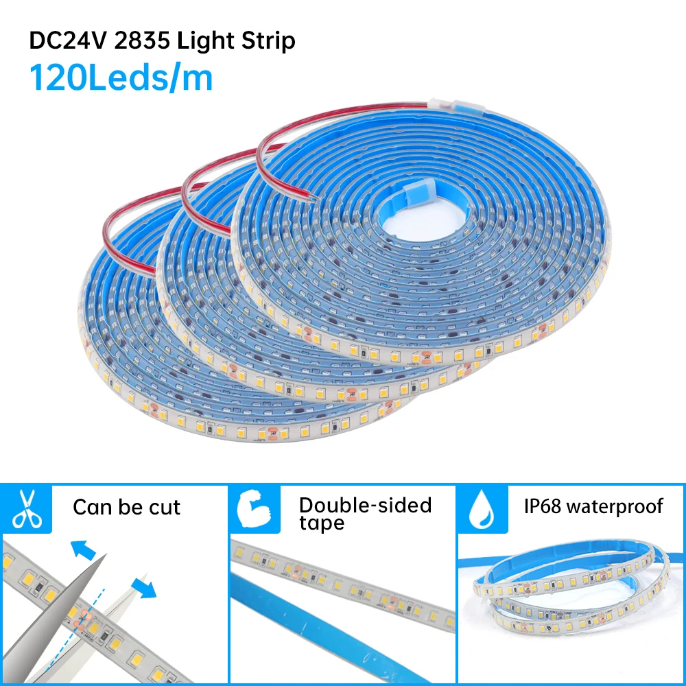 24V IP68 Waterproof LED Strip 120Leds White/Pink/Yellow/Red/Ice Blue/Green Swimming Pool Home Decor Flexible Ribbon Rope Light