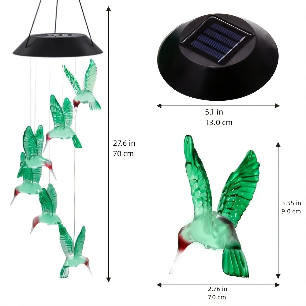 1PC Led Color Changing Butterfly Dragonfly Hummingbird Solar Wind Chimes Outdoor Waterproof Birthday Gifts