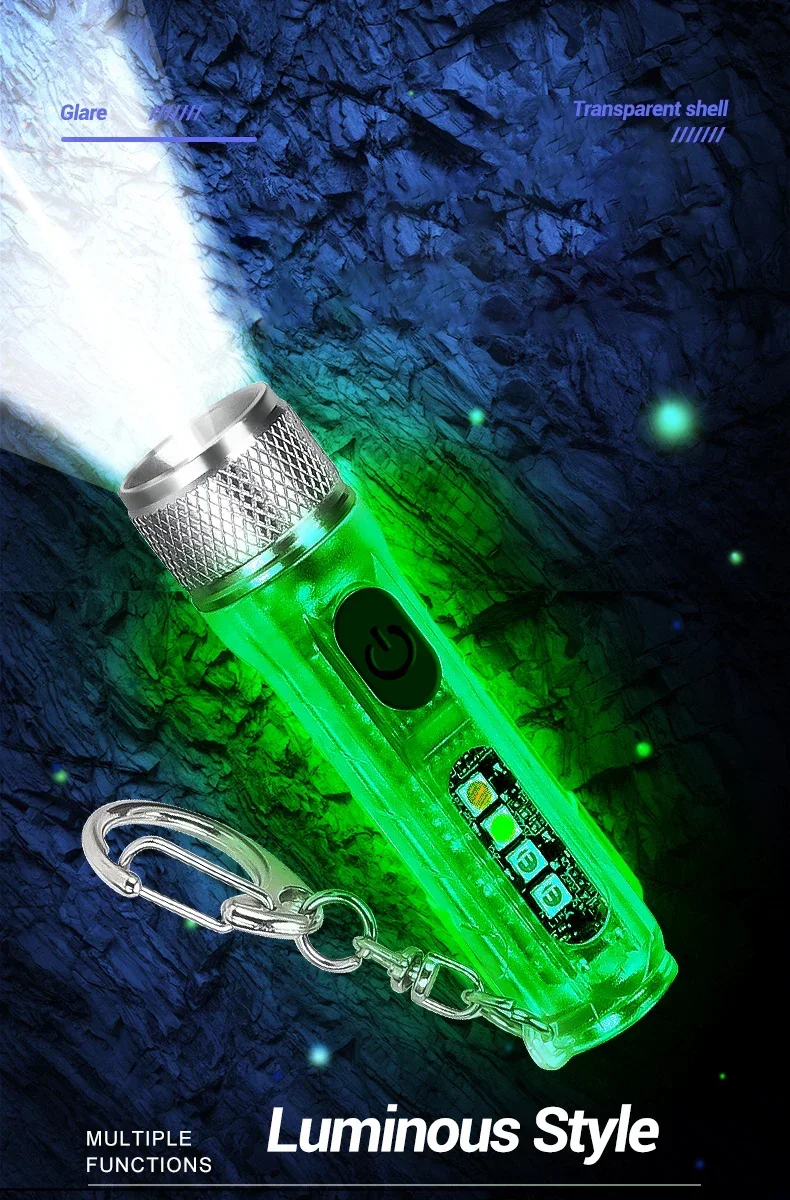 Mini Keychain Flashlight LED Rechargeable Torch Portable Magnetic USB Charging Flashlight High Power Camping Long Range Lantern