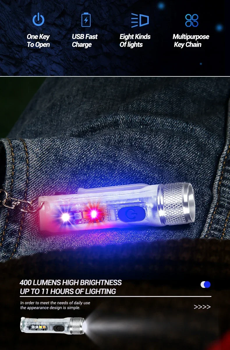 Mini Keychain Flashlight LED Rechargeable Torch Portable Magnetic USB Charging Flashlight High Power Camping Long Range Lantern