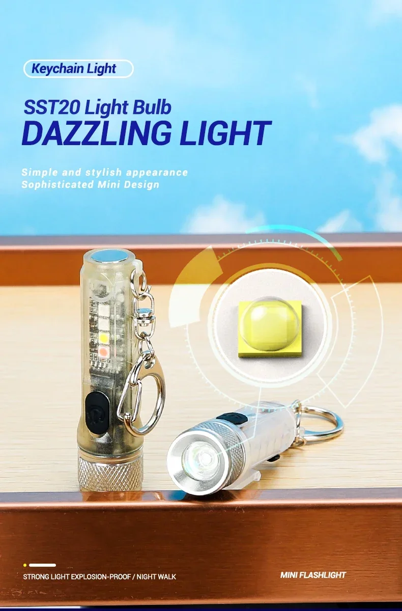 Mini Keychain Flashlight LED Rechargeable Torch Portable Magnetic USB Charging Flashlight High Power Camping Long Range Lantern