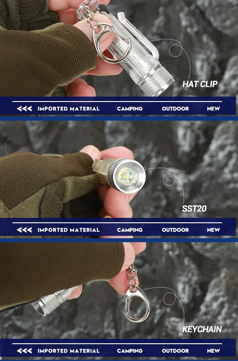 Mini Keychain Flashlight LED Rechargeable Torch Portable Magnetic USB Charging Flashlight High Power Camping Long Range Lantern