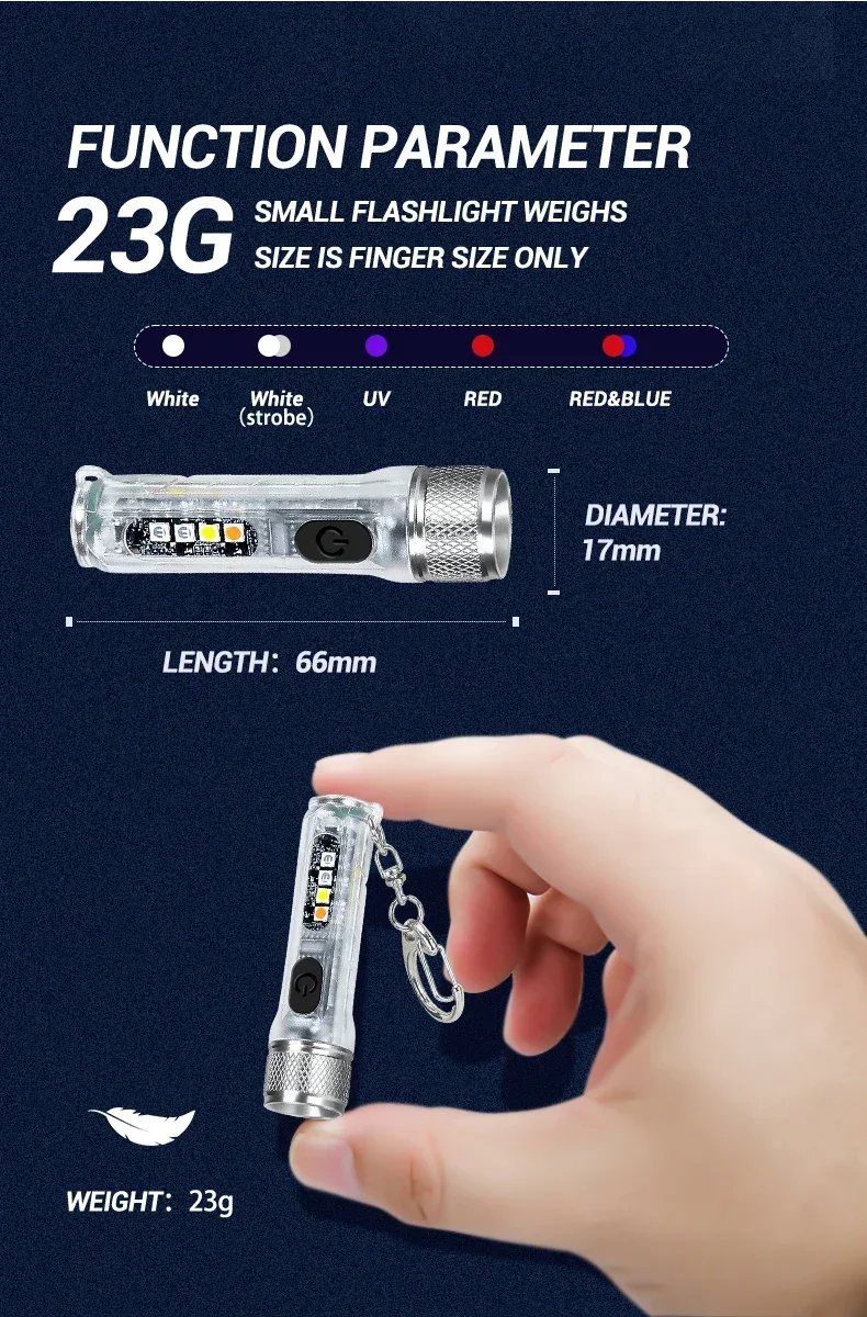 Mini Keychain Flashlight LED Rechargeable Torch Portable Magnetic USB Charging Flashlight High Power Camping Long Range Lantern