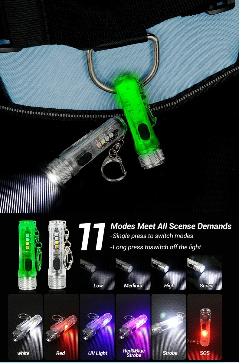 Mini Keychain Flashlight LED Rechargeable Torch Portable Magnetic USB Charging Flashlight High Power Camping Long Range Lantern