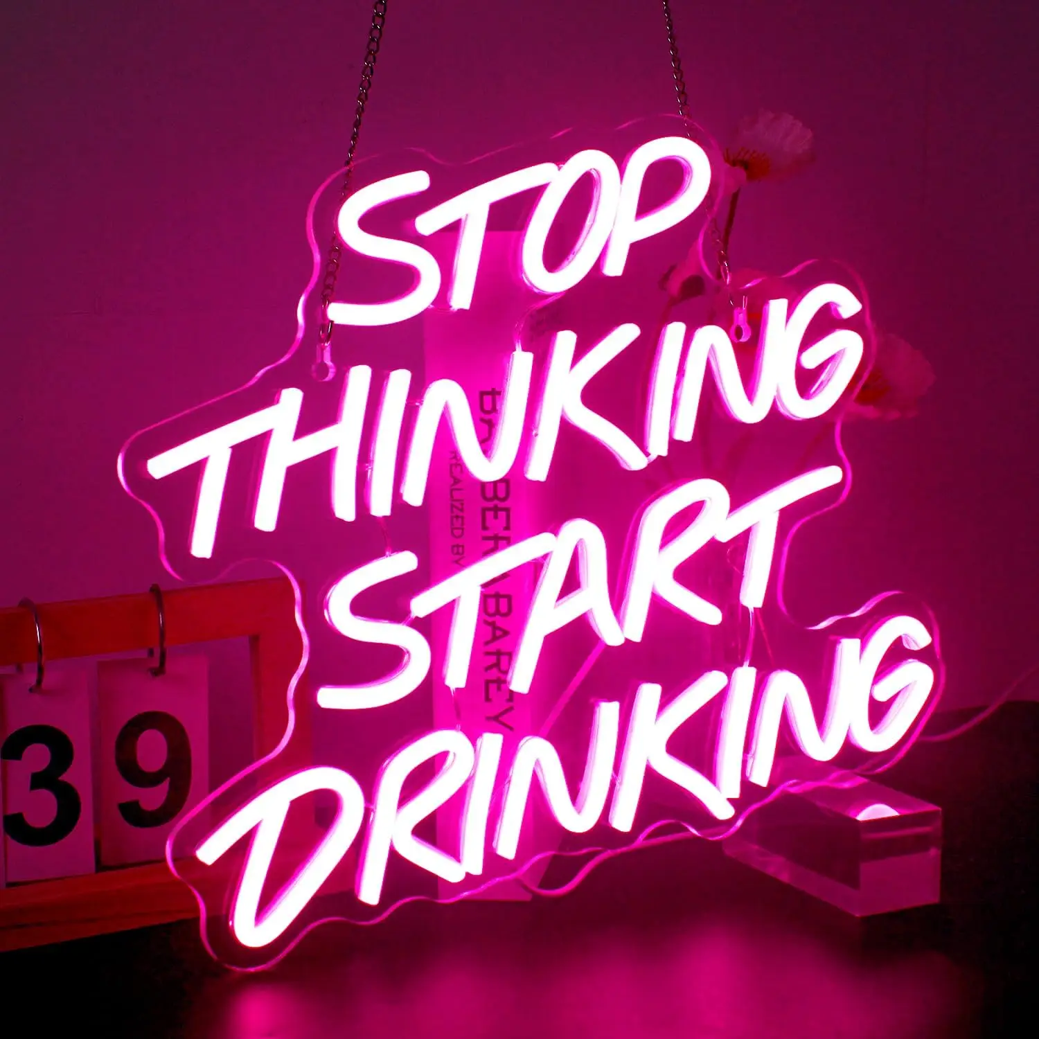Stop Thinking Start Drinking Humorous Neon Sign Bar Pub Wall Decor LED Light for Home Man Cave Relaxing Funny Quote Gift Idea