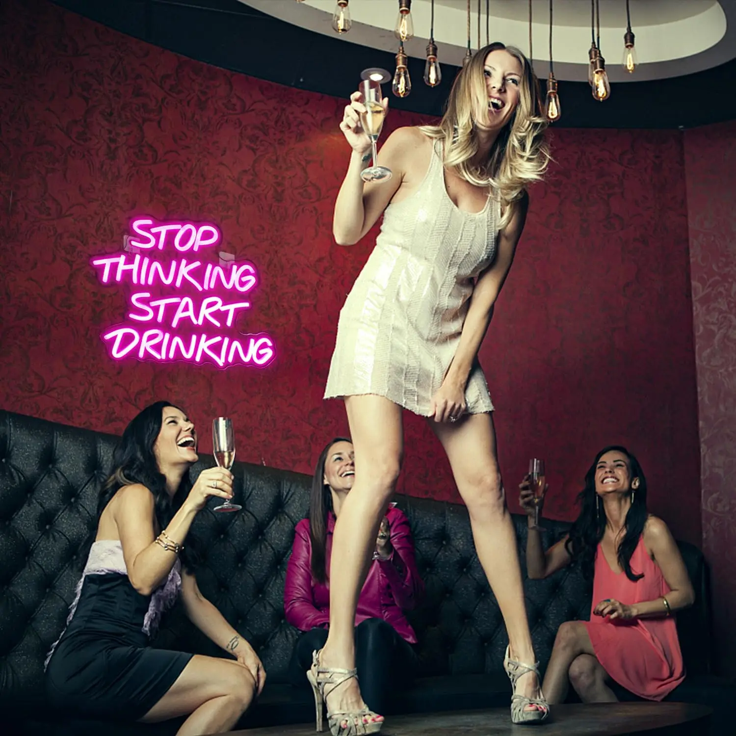 Stop Thinking Start Drinking Humorous Neon Sign Bar Pub Wall Decor LED Light for Home Man Cave Relaxing Funny Quote Gift Idea