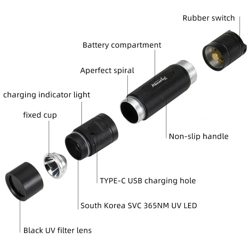 10W 365/405nm UV Flashlight USB Rechargeable Ultraviolet Blacklight Torch Pet Urine Cat Tinea Money Ore Scorpion Detection Lamp