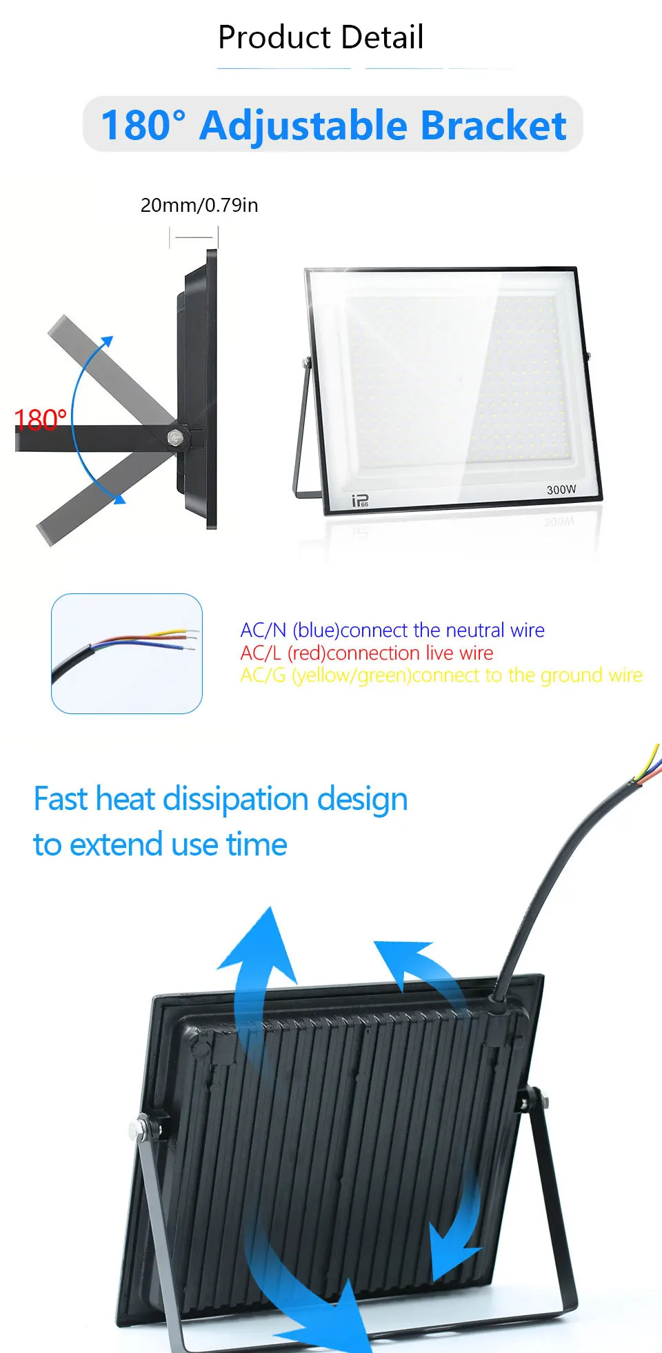 Led Flood Light IP66 Waterproof 100W 200W Outdoor Floodlight Spotlight LED Reflector Street Lamp Wall Flood Lights