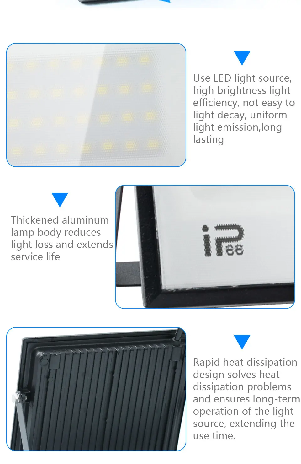 Led Flood Light IP66 Waterproof 100W 200W Outdoor Floodlight Spotlight LED Reflector Street Lamp Wall Flood Lights