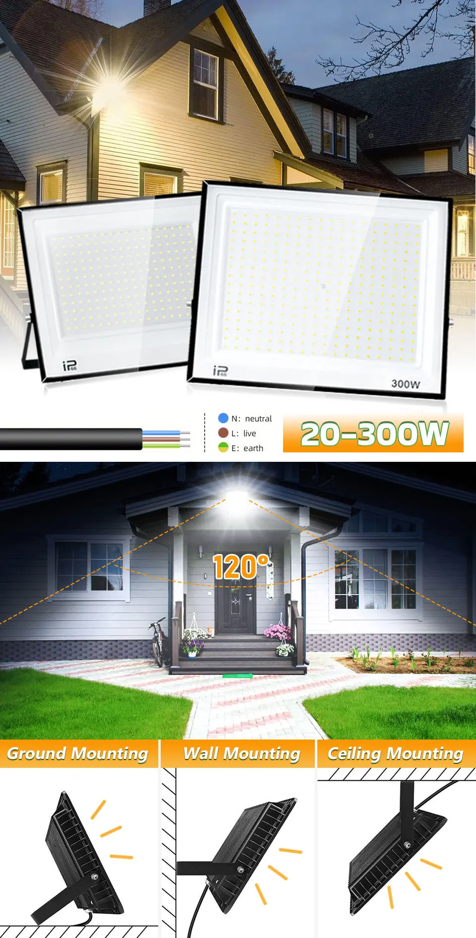 Led Flood Light IP66 Waterproof 100W 200W Outdoor Floodlight Spotlight LED Reflector Street Lamp Wall Flood Lights