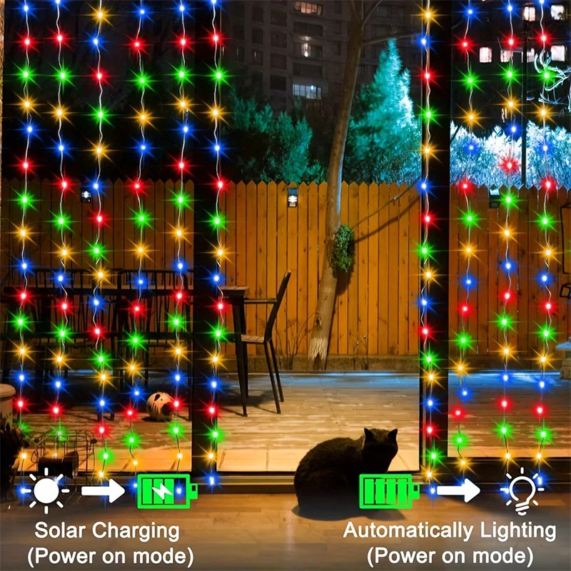 Solar LED Curtain Light Outdoor Garland Solar Fairy String Light Copper Wire Lamps for Garden Yard Wedding Party Holiday Decor