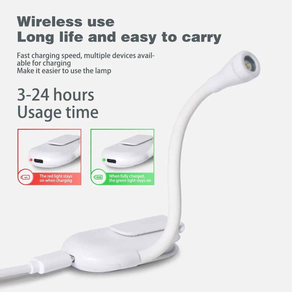 Mini LED Book Light 3 Brightness Adjustable USB Rechargeable Clip-On Study Reading Lamp for Travel Bedroom Dormitory Reading