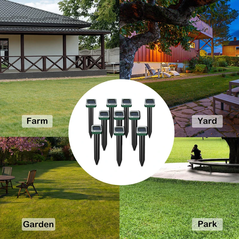 2Pcs Solar Outdoor Mole Groundhog Repellent Stakes Ultrasonic Gopher Repeller Vole Deterrent Waterproof Sonic Repellent Spikes