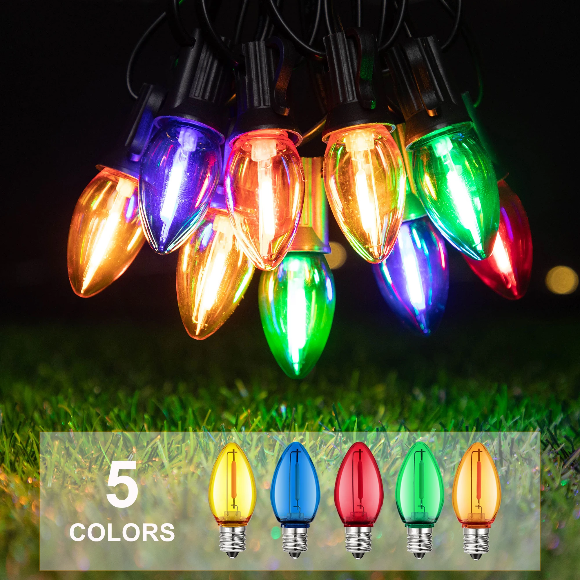 50Pcs C7 Led Outdoor String Lights Replace Light Bulbs 1W Multicolor Shatterproof Plastic E12 Candelabra Base For Backyard Party