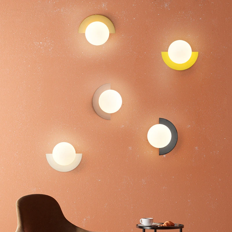 Background Home Decoration Wall Lamps Plastic Ball Lampshade G9 Bulb Round Sconce Light LED Bedroom Corridor Night Sconce Lustre