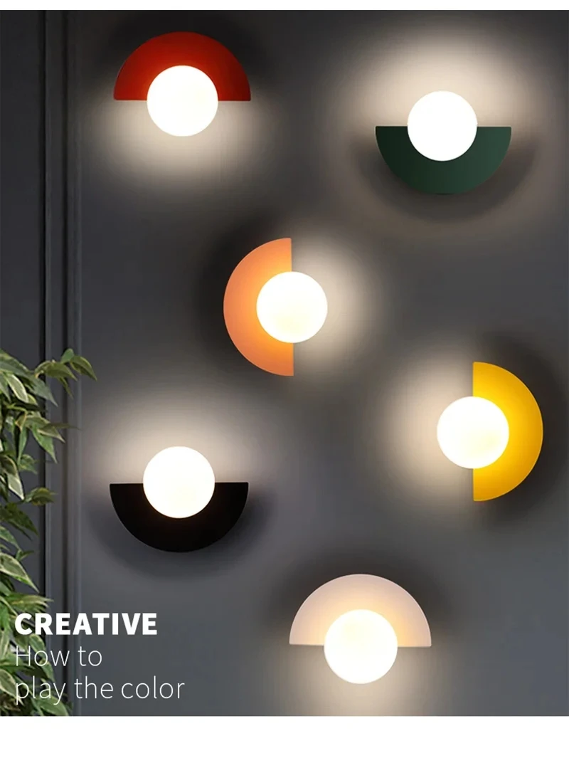 Background Home Decoration Wall Lamps Plastic Ball Lampshade G9 Bulb Round Sconce Light LED Bedroom Corridor Night Sconce Lustre