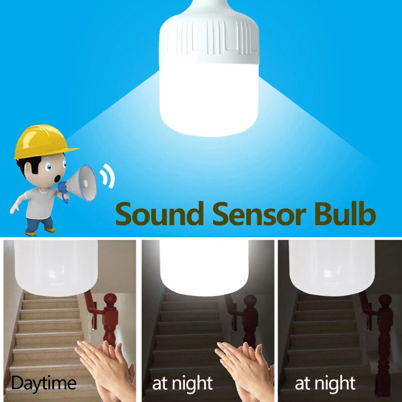 LED Bulbs Sound Motion Sensor Auto On/Off Light AC 220V E27 Cold White Photosensitive Lamp for Home Stairs Warehouse Garage