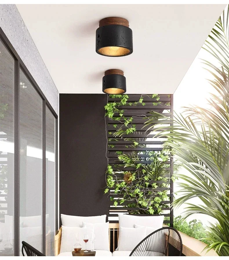 Wabi-sabi Ceiling Lamp Black Cave Stone Porch Balcony Light Northern Europe Ceiling Chandelier for Home Corridor Decoration