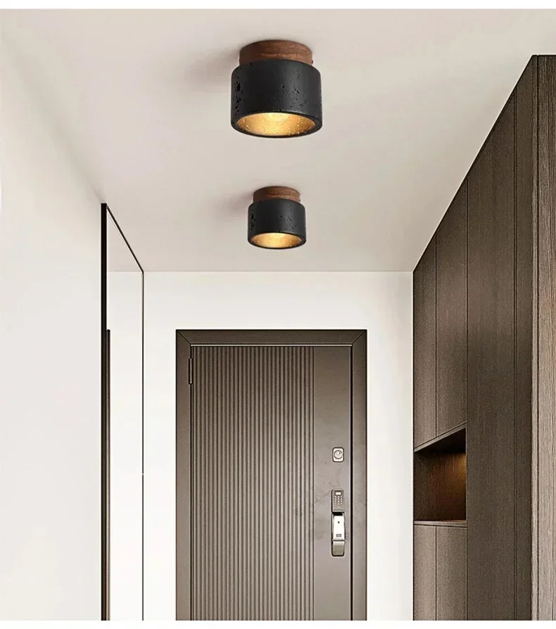 Wabi-sabi Ceiling Lamp Black Cave Stone Porch Balcony Light Northern Europe Ceiling Chandelier for Home Corridor Decoration