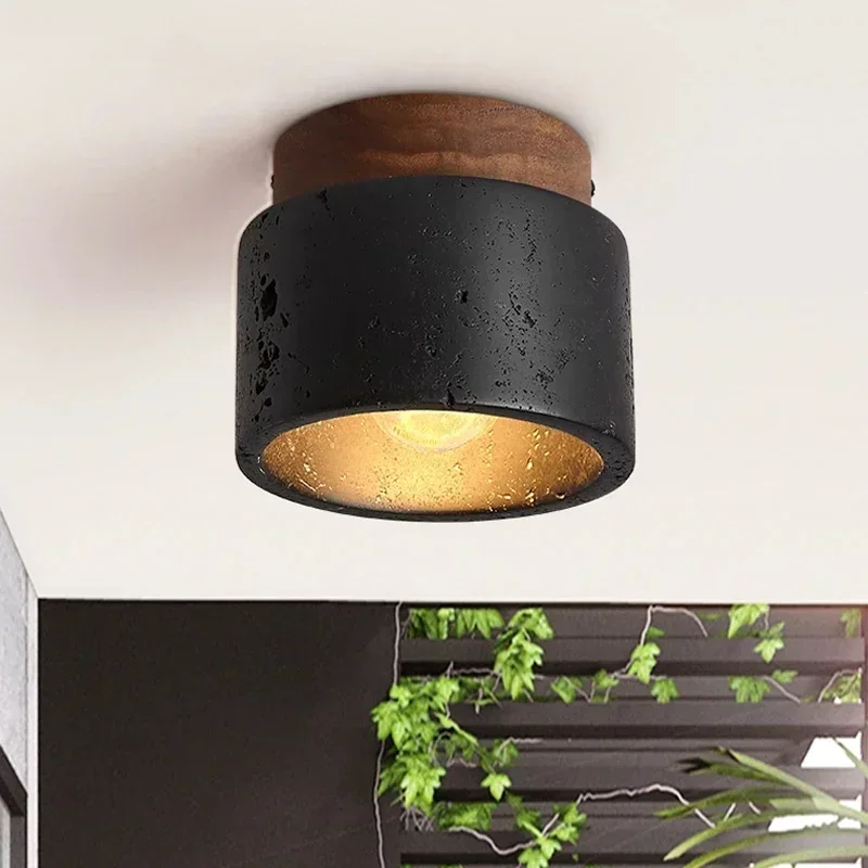 Wabi-sabi Ceiling Lamp Black Cave Stone Porch Balcony Light Northern Europe Ceiling Chandelier for Home Corridor Decoration