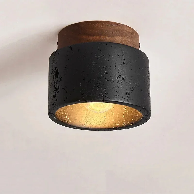 Wabi-sabi Ceiling Lamp Black Cave Stone Porch Balcony Light Northern Europe Ceiling Chandelier for Home Corridor Decoration