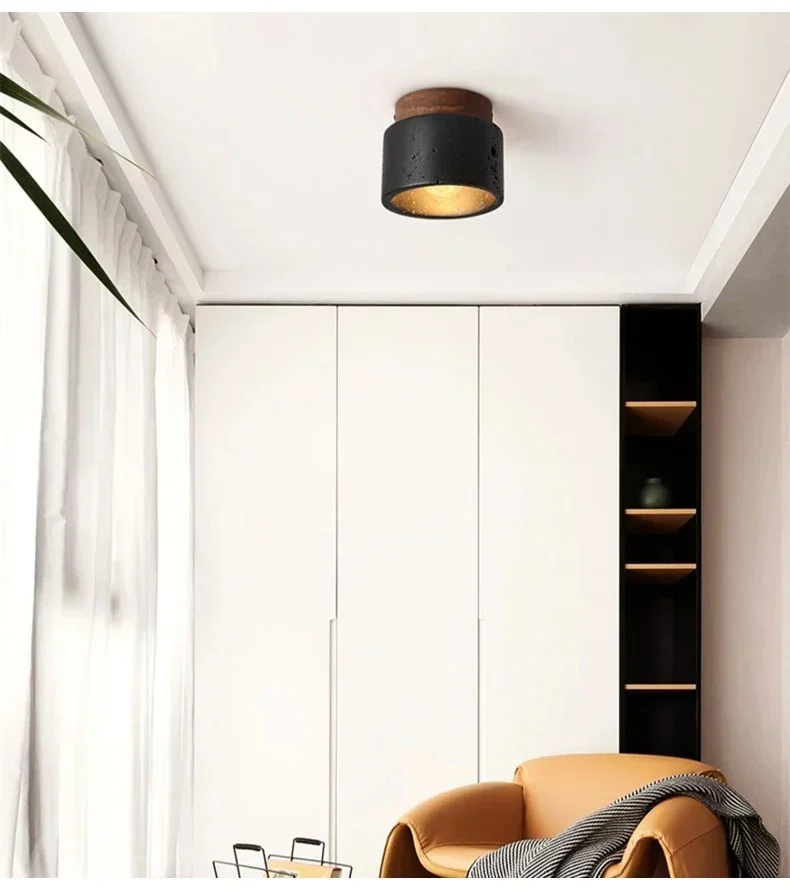 Wabi-sabi Ceiling Lamp Black Cave Stone Porch Balcony Light Northern Europe Ceiling Chandelier for Home Corridor Decoration