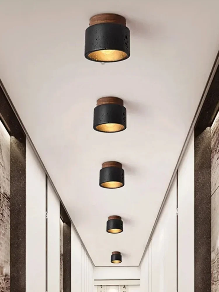 Wabi-sabi Ceiling Lamp Black Cave Stone Porch Balcony Light Northern Europe Ceiling Chandelier for Home Corridor Decoration