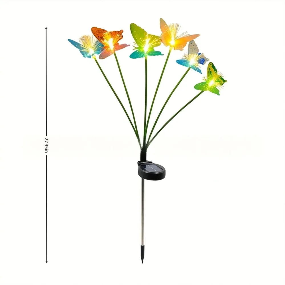 1PC Solar Powered 6 Head butterfly Fiber Optic Iridescent Lawn Light, Outdoor Courtyard Garden Landscape Decoration Light