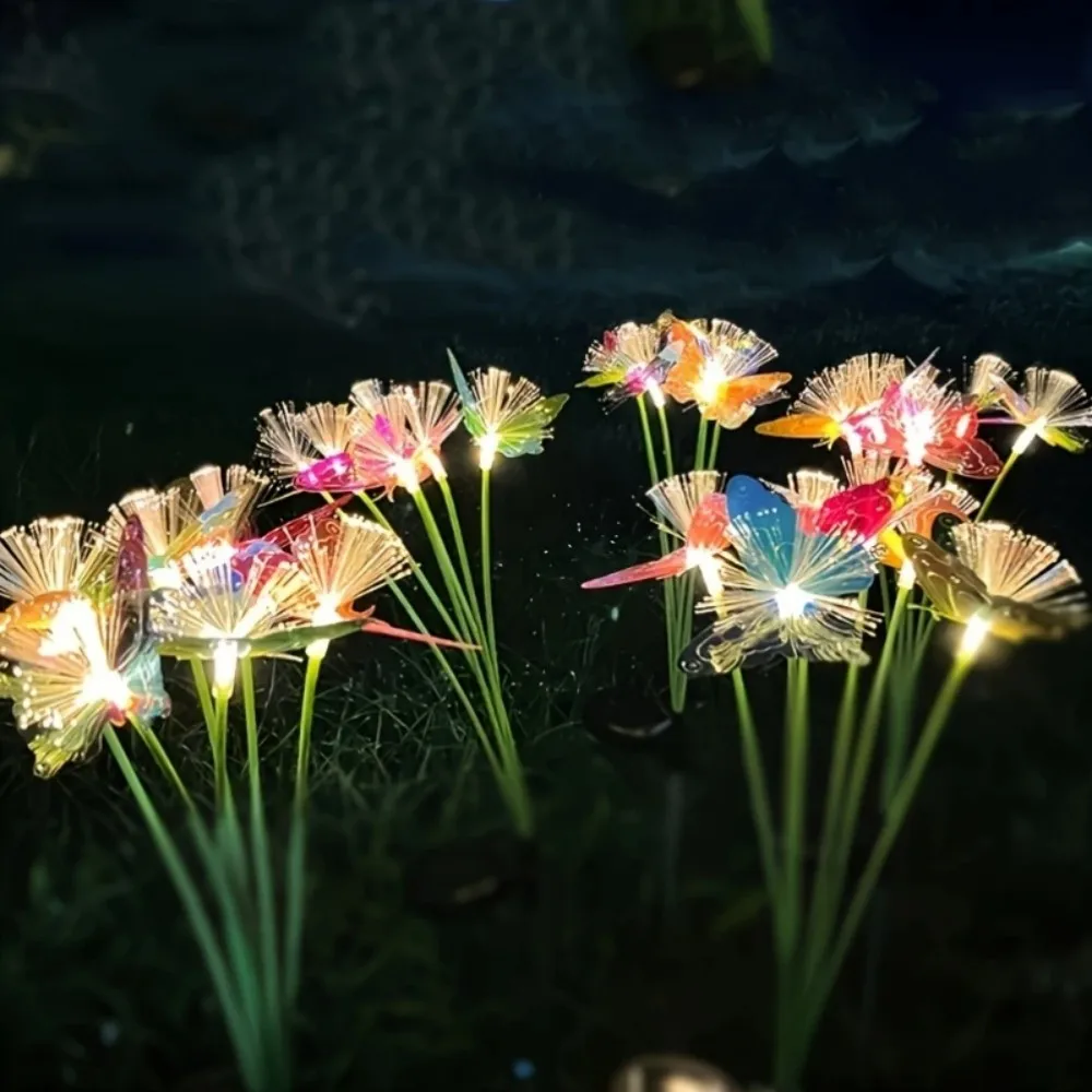 1PC Solar Powered 6 Head butterfly Fiber Optic Iridescent Lawn Light, Outdoor Courtyard Garden Landscape Decoration Light
